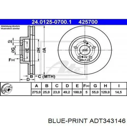 Передний тормозной диск Blue Print ADT343146