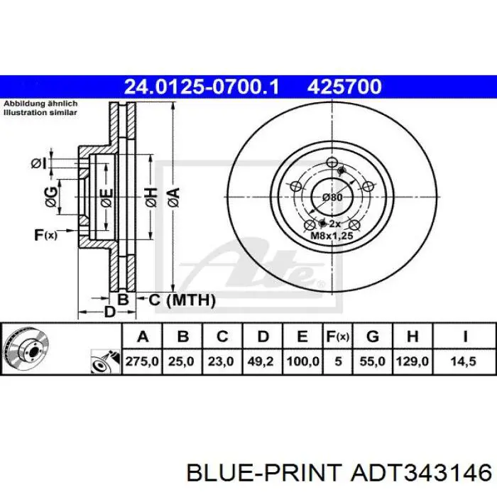 Передние тормозные диски ADT343146 Blue Print