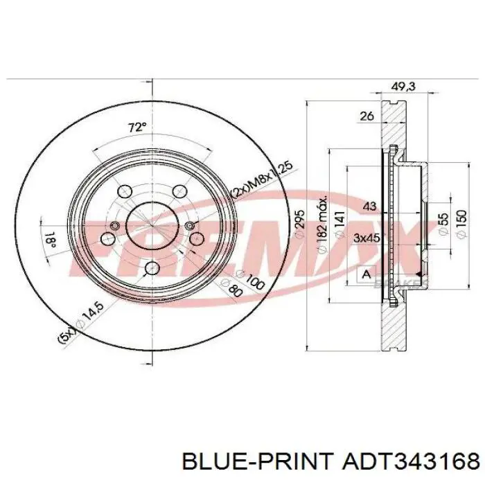 ADT343168 Blue Print Диск тормозной передний