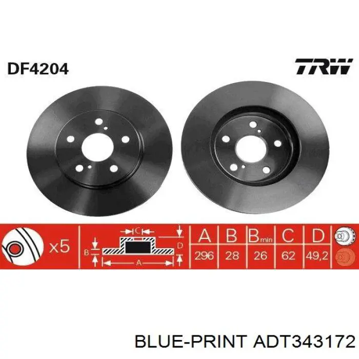 Передний тормозной диск Blue Print ADT343172