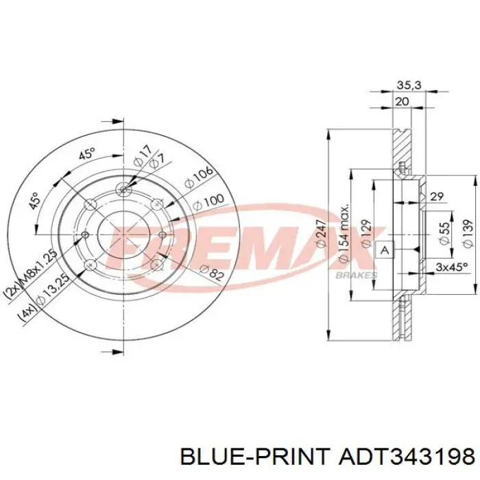 Купить ADT343198 Blue Print Ротор тормозной