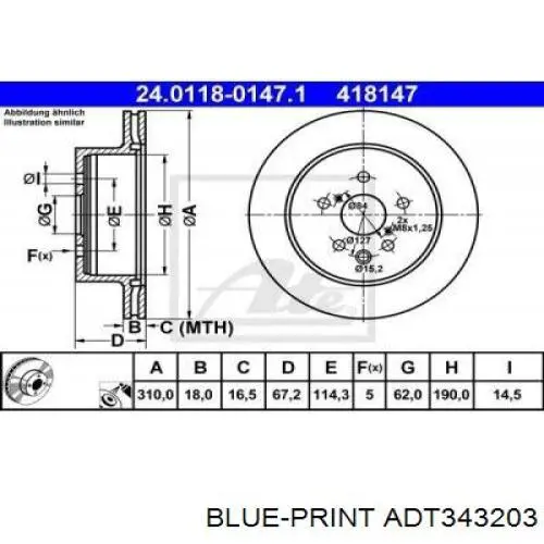Задний тормозной диск Blue Print ADT343203 цена, от 49.86 USD
