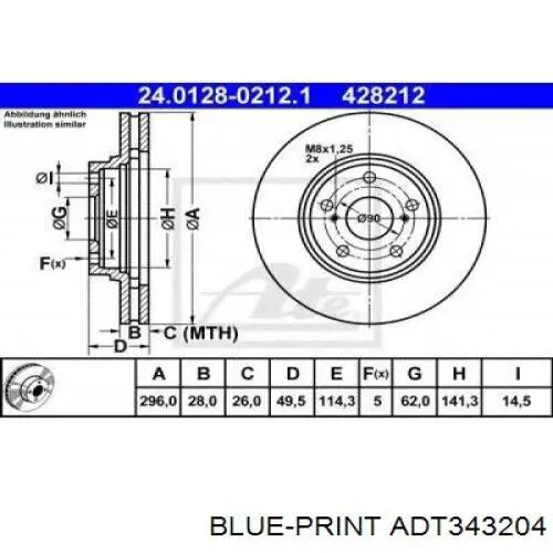 Передние тормозные диски ADT343204 Blue Print
