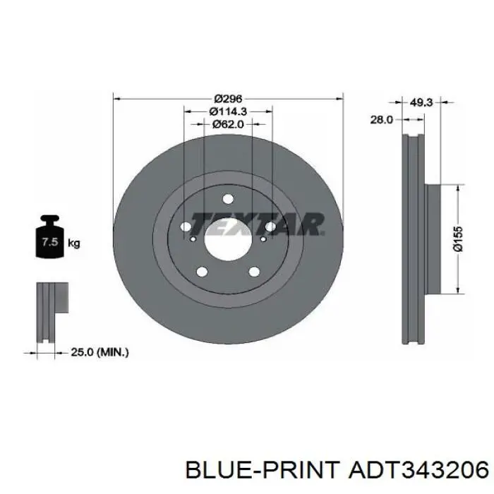 Тормоз дисковый передний Blue Print ADT343206 цена, от 38.31 USD