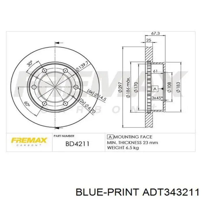 Передний тормозной диск Blue Print ADT343211