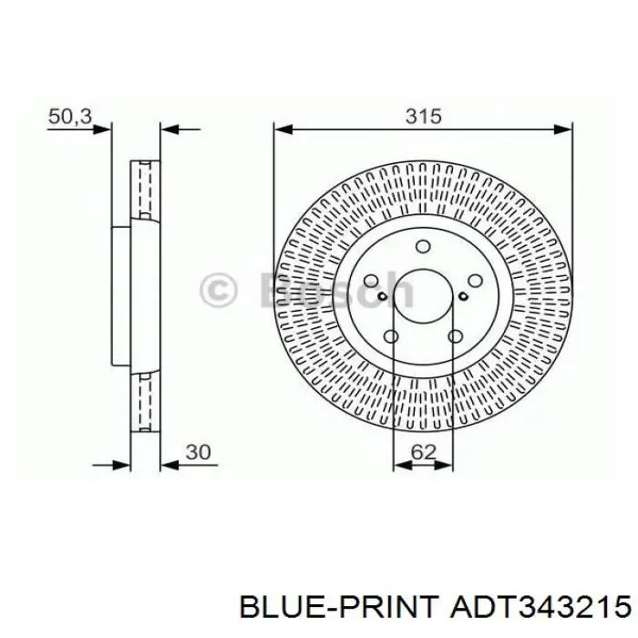 Передние тормозные диски ADT343215 Blue Print