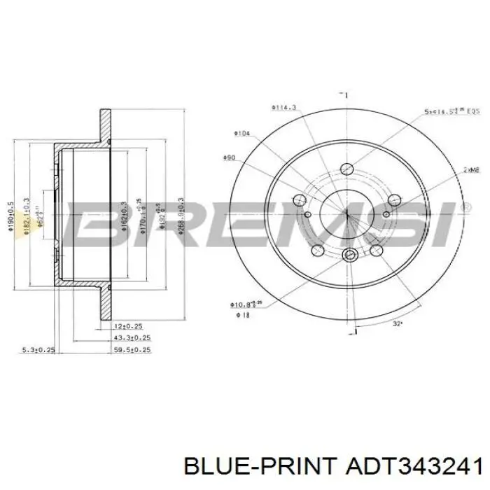 Тормозные диски ADT343241 Blue Print