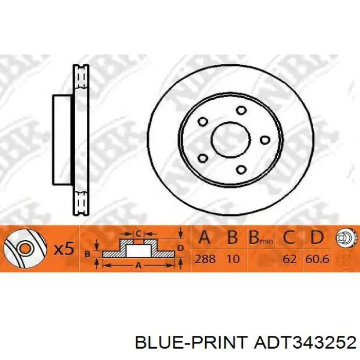 Задний тормозной диск Blue Print ADT343252 цена, от 31.60 USD