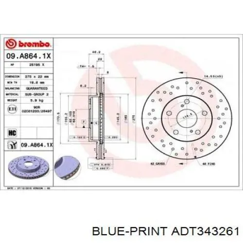 Передний тормозной диск Blue Print ADT343261