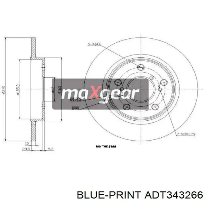 Задний дисковый тормоз Blue Print ADT343266