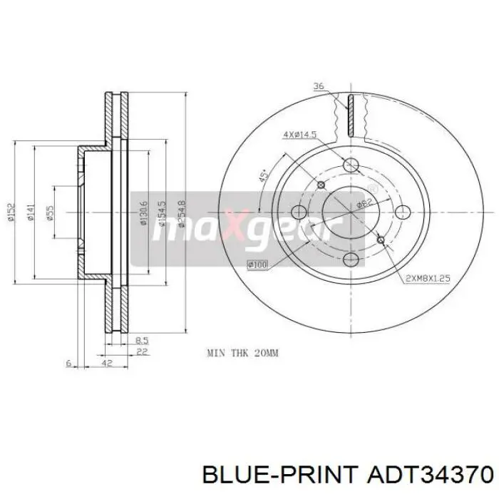 Передние тормозные диски ADT34370 Blue Print