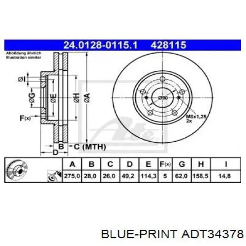 ADT34378 Blue Print Диск тормозной передний