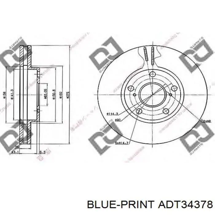 Тормоз дисковый передний Blue Print ADT34378 цена, от 38.01 USD