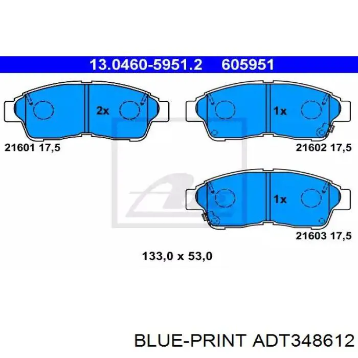 Ремкомплект тормозных колодок Blue Print ADT348612 цена, от 9.25 USD