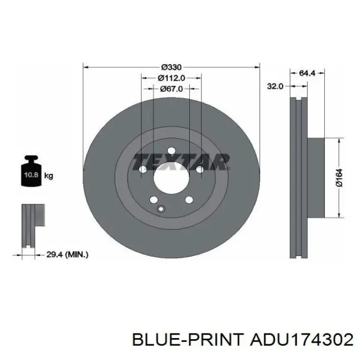 Передние тормозные диски PRD2320 Protechnic
