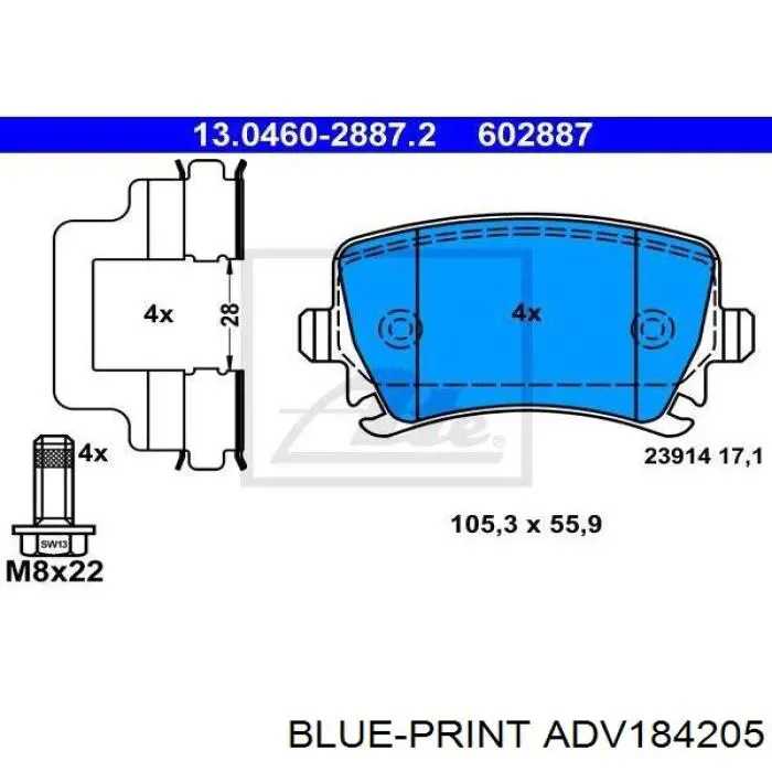 Задние тормозные колодки ADV184205 Blue Print