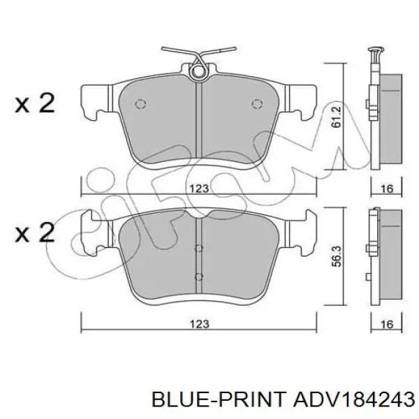 Задние тормозные колодки ADV184243 Blue Print