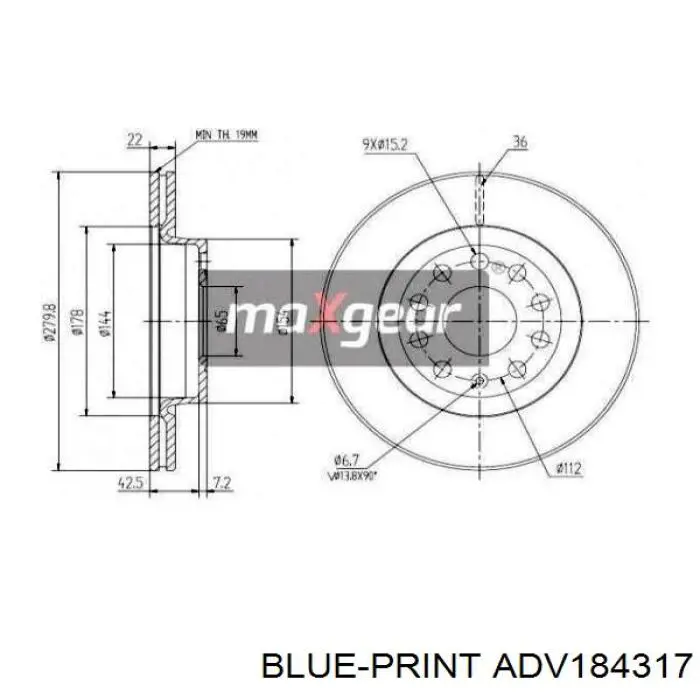 Передние тормозные диски ADV184317 Blue Print