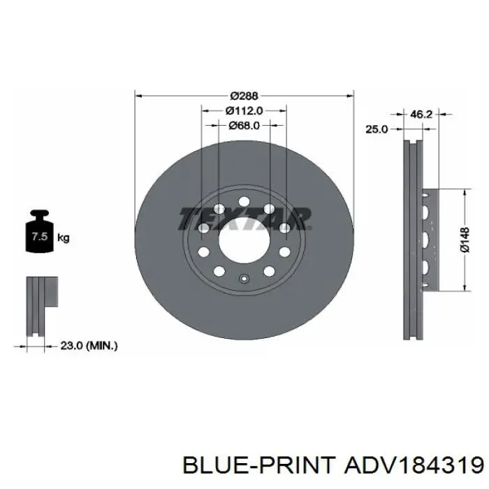 Передние тормозные диски ADV184319 Blue Print