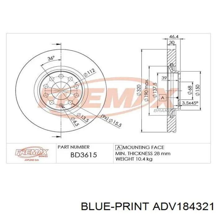Передний тормозной диск Goodrem RM3223