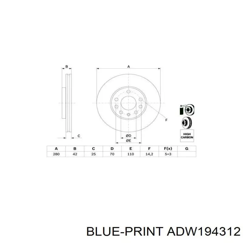 ADW194312 Blue Print Диск тормозной передний