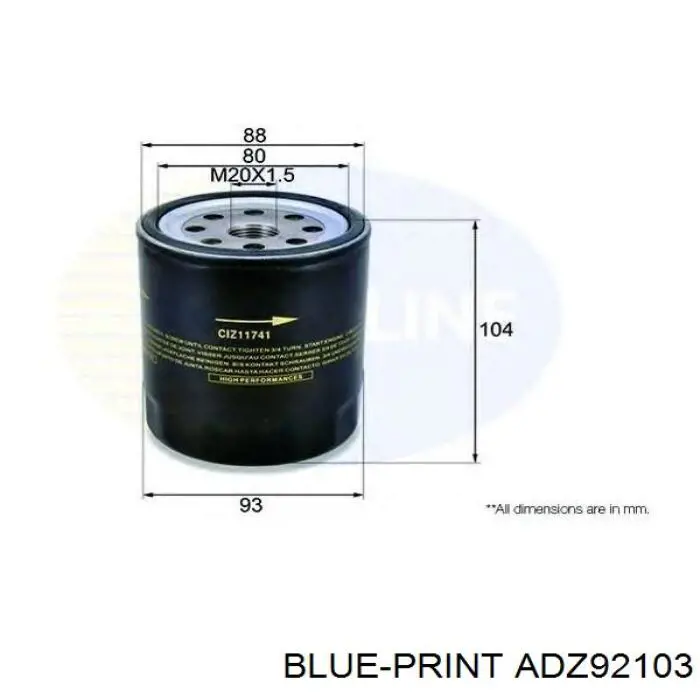 Фильтр масла Blue Print ADZ92103