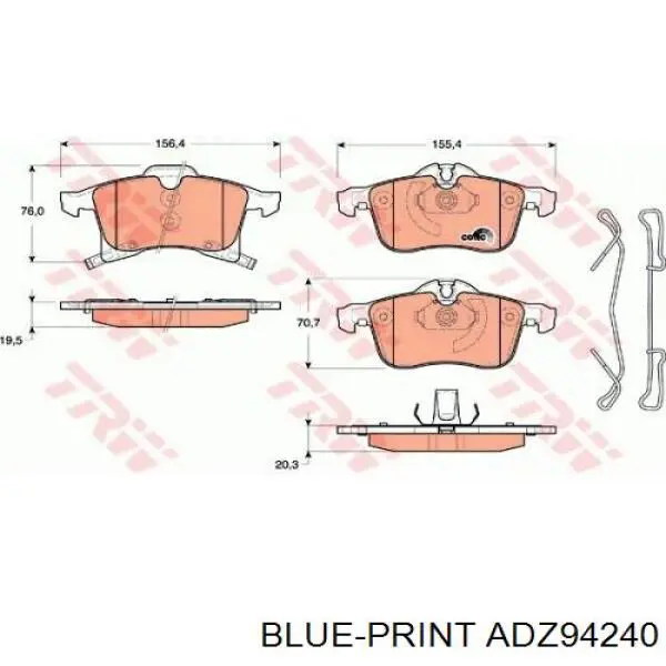 Купить ADZ94240 Blue Print Колодки тормозные