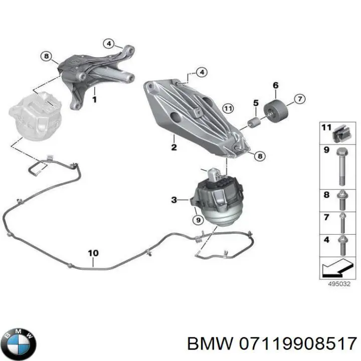 Болт кронштейна подушки двигателя BMW 07119908517 цена, от 1.82 USD