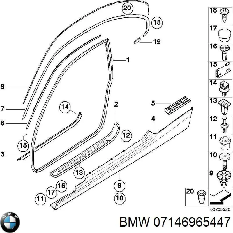 Клипса крепления накладок порогов 07146965447 BMW