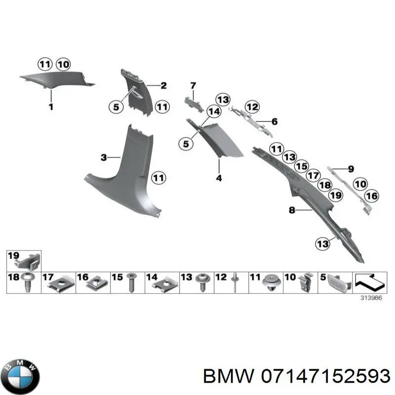 Пистон (клип) крепления подкрылка переднего крыла 07147152593 BMW