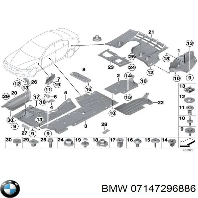 Пистон (клип) крепления подкрылка переднего крыла BMW 07147296886