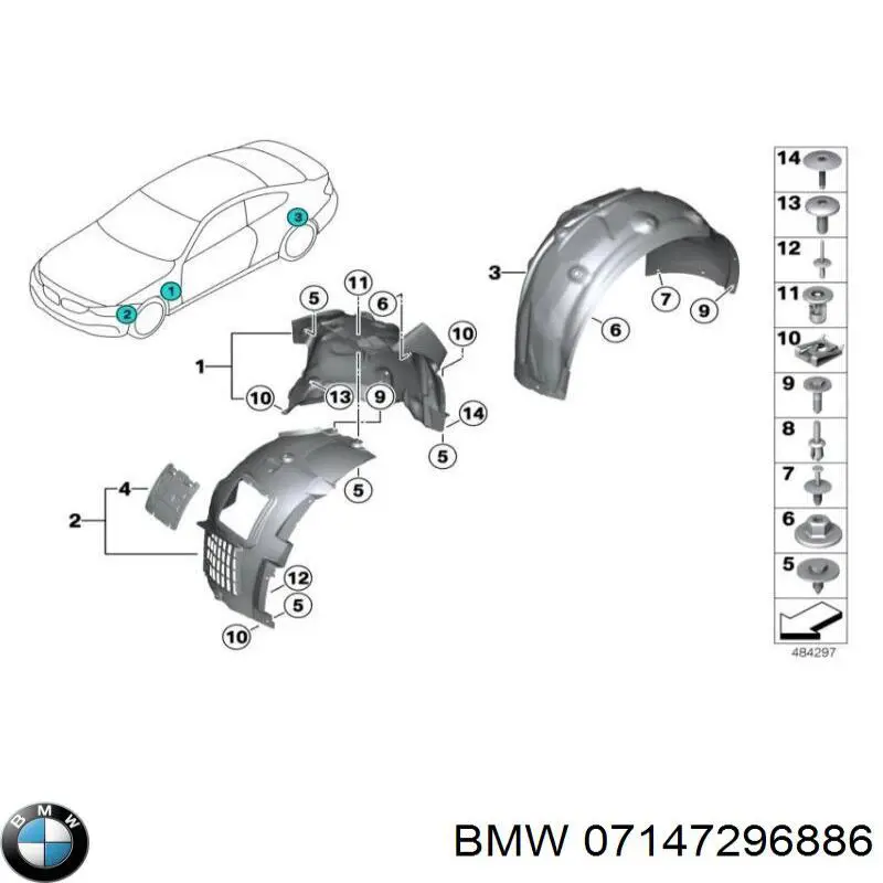 Купить 7147296886 BMW Пистон крепления подкрылок