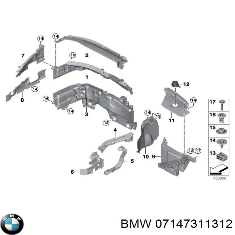 Пистон (клип) крепления подкрылка переднего крыла BMW 07147311312