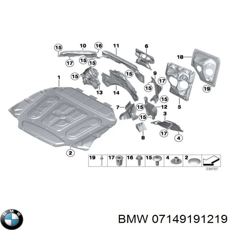Пистон (клип) крепления подкрылка переднего крыла BMW 07149191219
