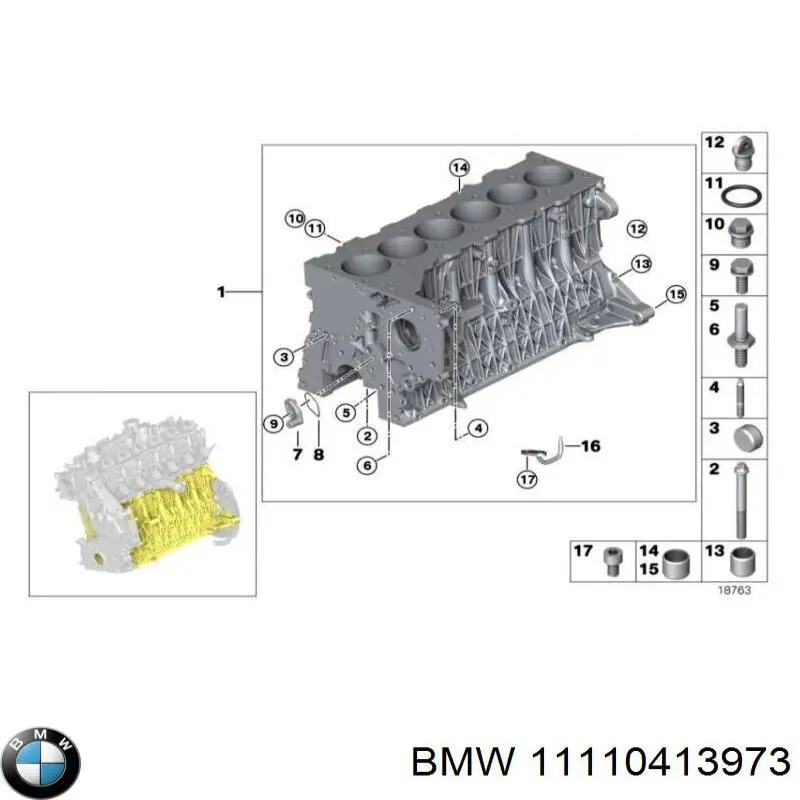 Блок цилиндров двигателя BMW 11110413973