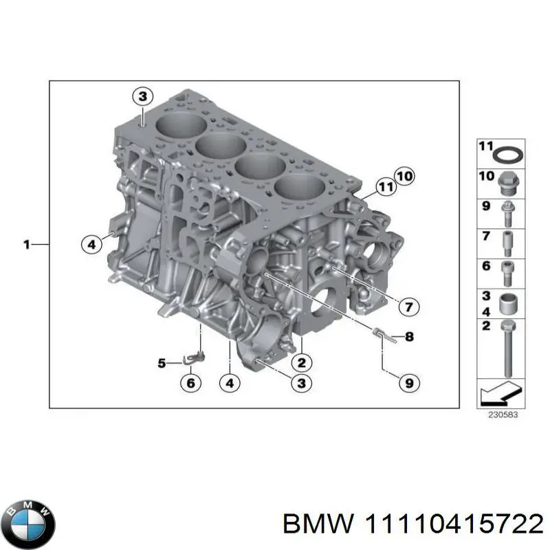 Блок цилиндров двигателя BMW 11110415722