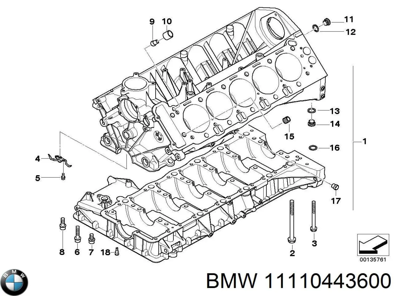 Блок цилиндров двигателя 11110443600 BMW