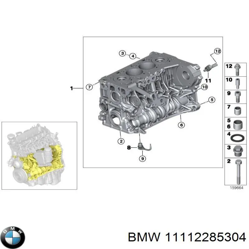 Блок цилиндров двигателя BMW 11112285304