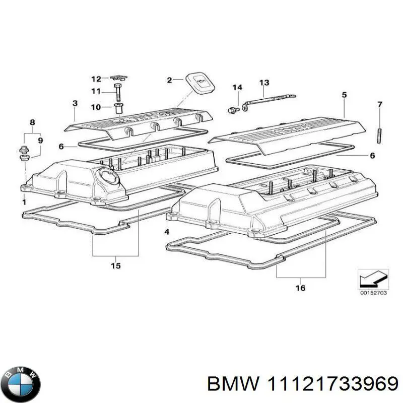 11121733969 BMW прокладка клапанной крышки двигателя верхняя