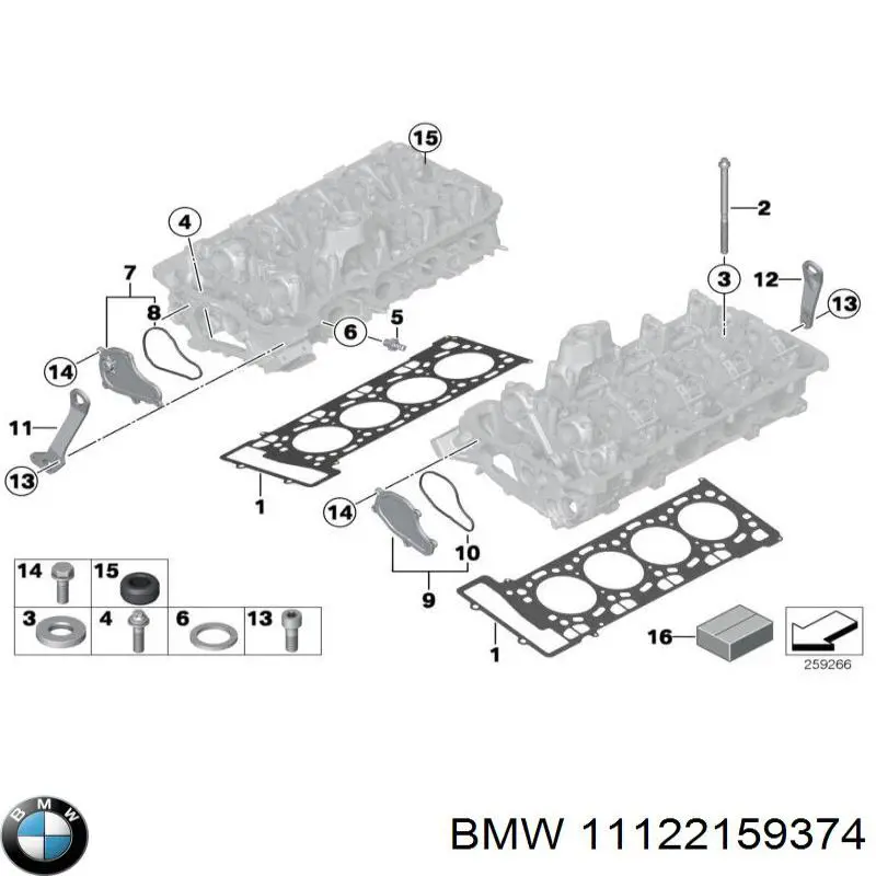 Комплект прокладок двигателя верхний BMW 11122159374