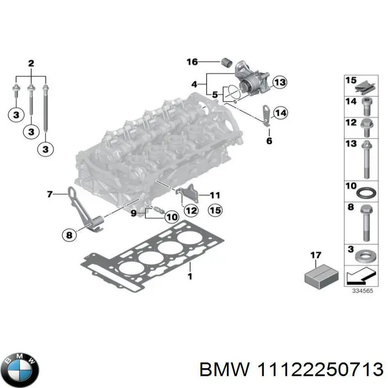 11122250713 BMW комплект прокладок двигателя верхний