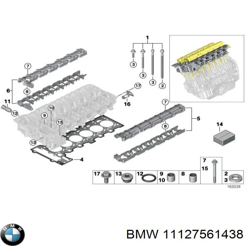 11127561438 BMW комплект прокладок двигателя верхний
