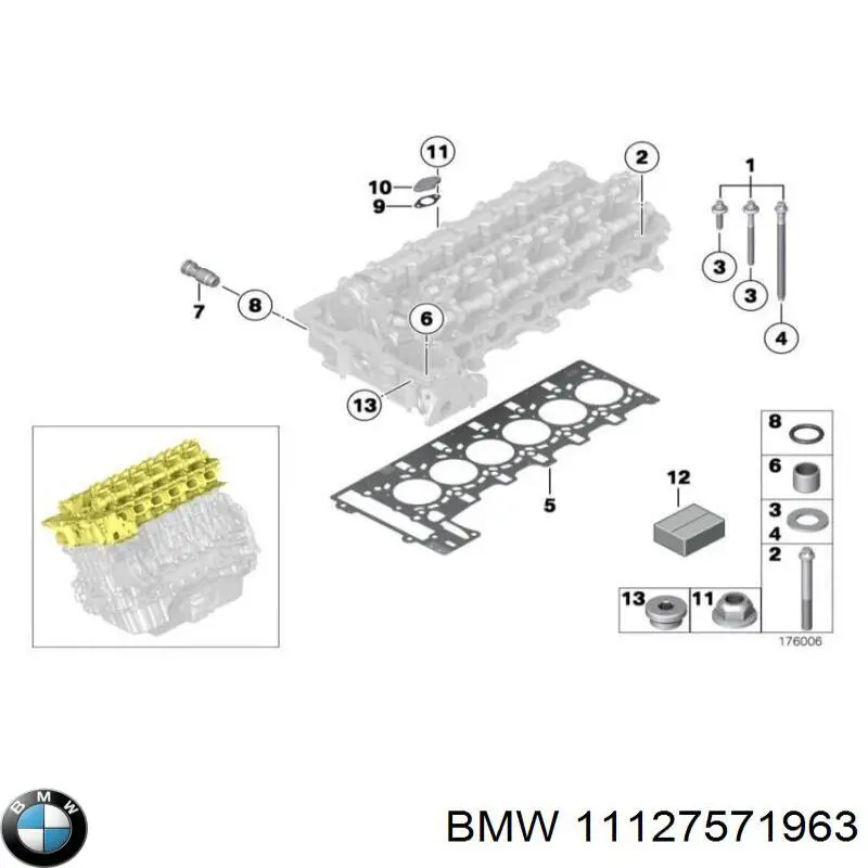 11127571963 BMW комплект прокладок двигателя верхний