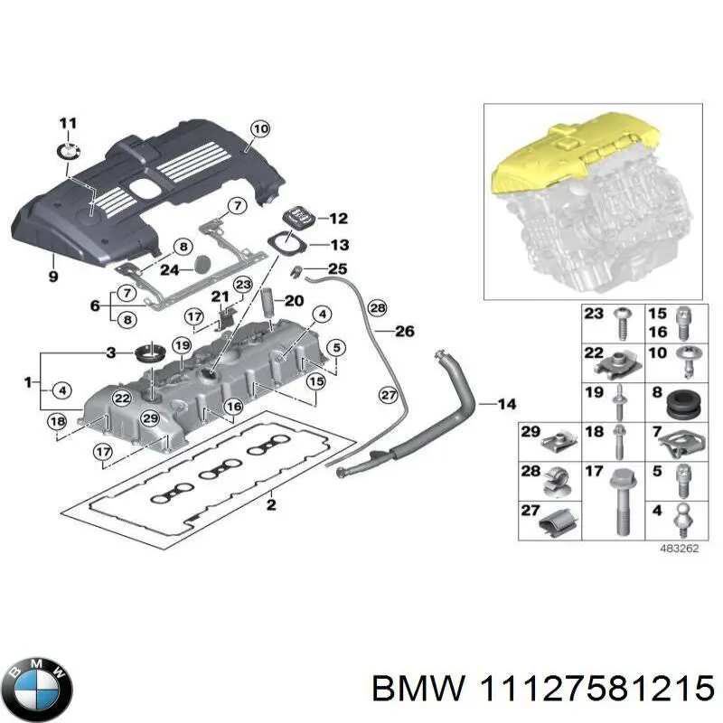 Juego de Juntas, Tapa de culata de cilindro, Anillo de junta 11127581215 BMW