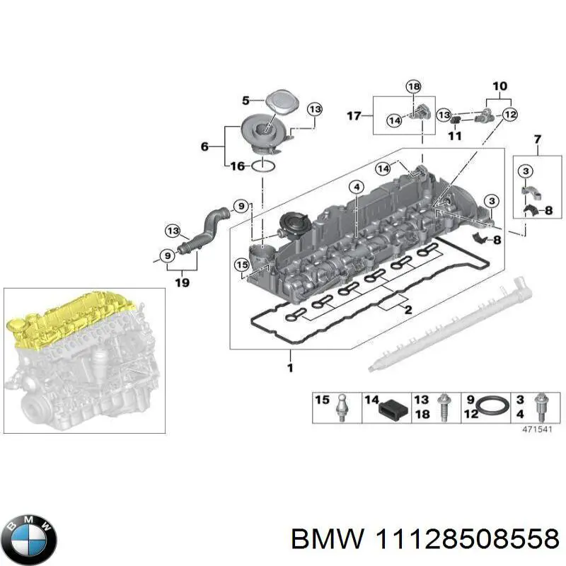 11128508558 BMW комплект прокладок двигателя верхний