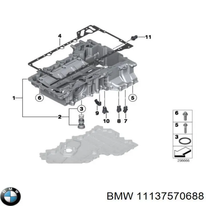 11137570688 BMW panela de óleo de cárter do motor, parte superior