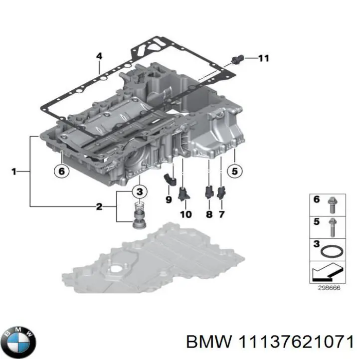 Поддон масляный картера двигателя, верхняя часть BMW 11137621071 цена, от 241.25 USD