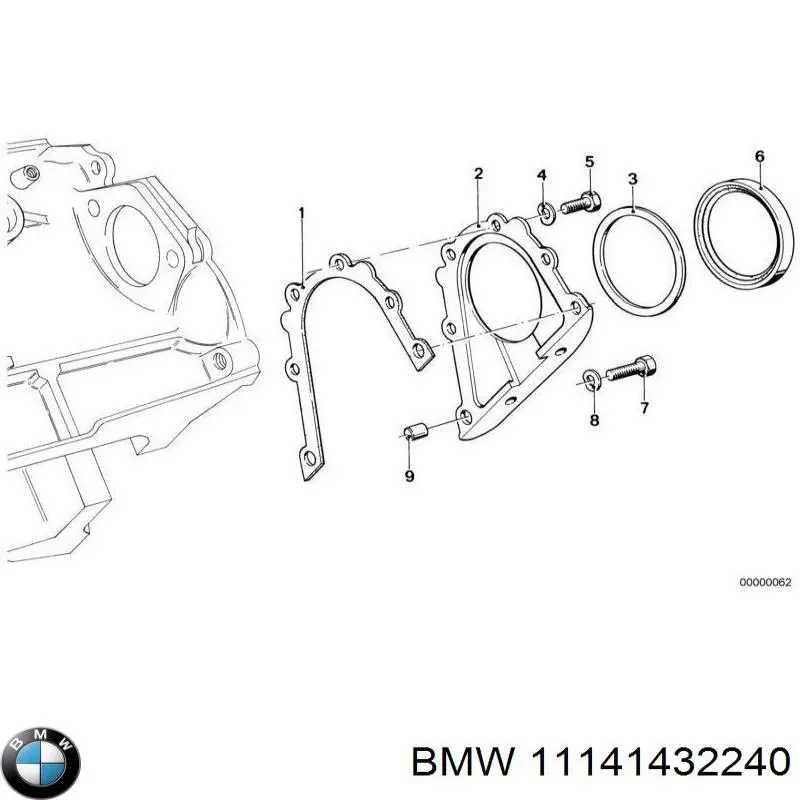 Junta de tapa de bloque motor trasera 11141432240 BMW