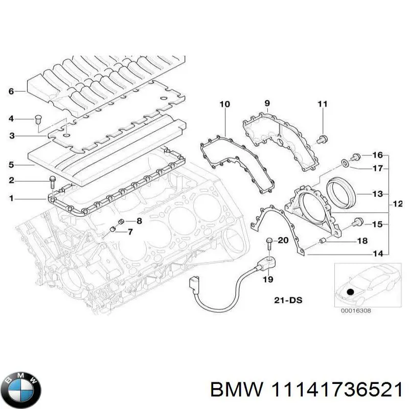 Junta de tapa trasera de cigüeñal 11141736521 BMW