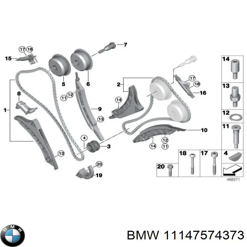 Carril guía, cadena accionamiento bomba de aceite 11147574373 BMW